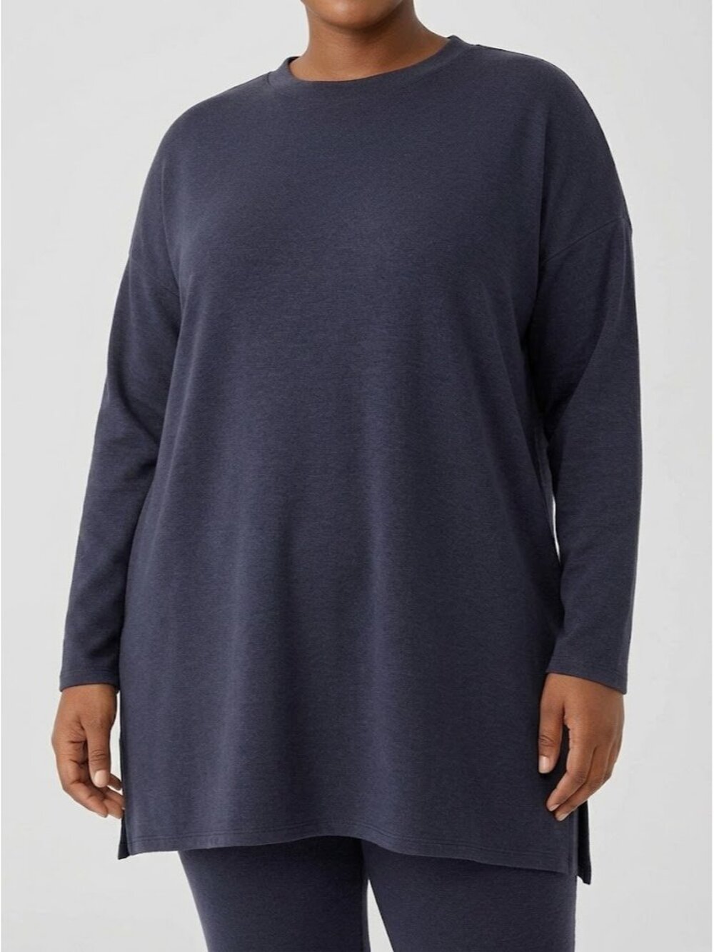 NWoT Eileen Fisher Cozy Brushed Terry Hug Crew Neck Long Top in Deep Adriatic XL